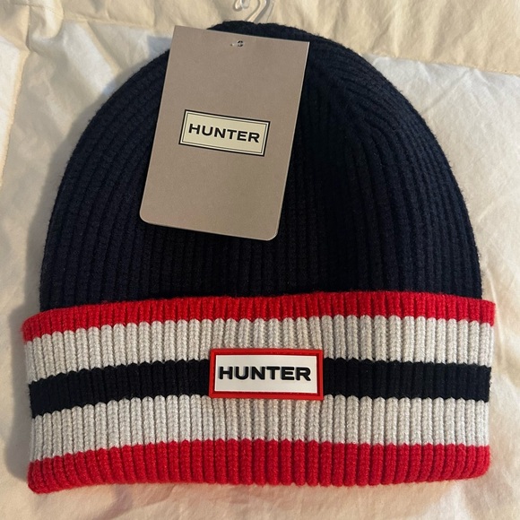 Hunter Valtameri Blue Stripe Ribbed Logo Beanie - Picture 2 of 11